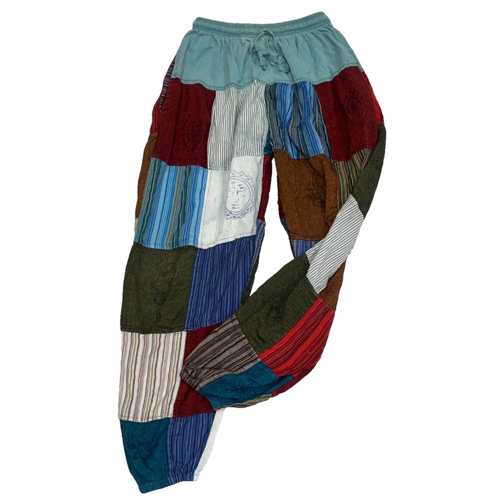 Patchwork Harem Pants Hippie Boho Festival Nepal Style Women's Medium Elastic